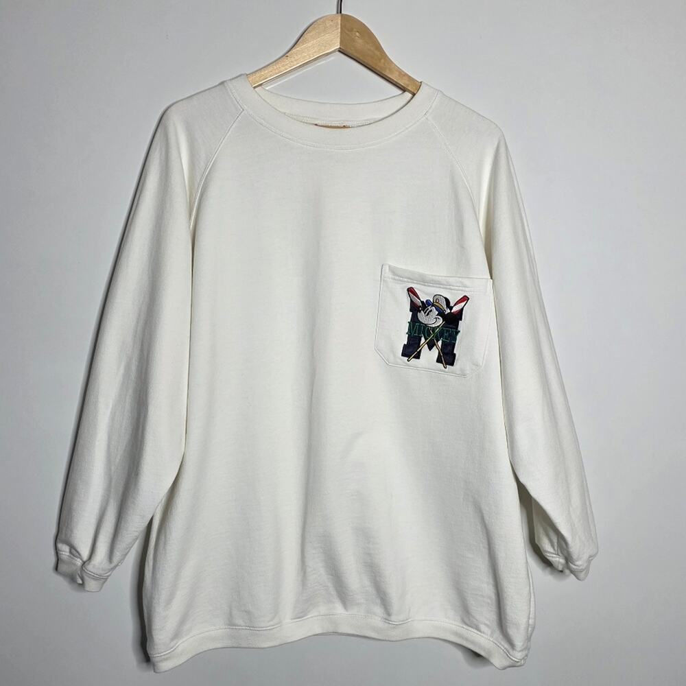 Disney Designs White terry Cloth sailing Mickey Pocket Sweatshirt Size L/XL